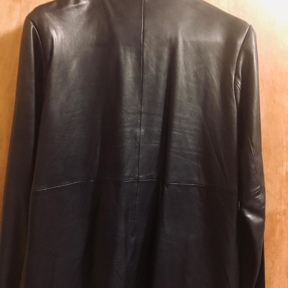 Black Leather Button-Down Jacket - image 3